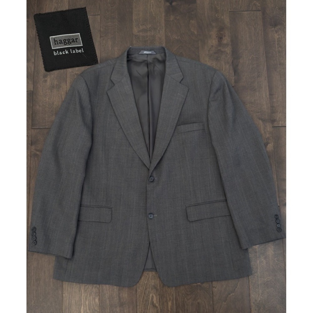 Haggar Black Label Grey Plaid Suit Jacket Blazer Men's Size 48R Suit Jacket Wool